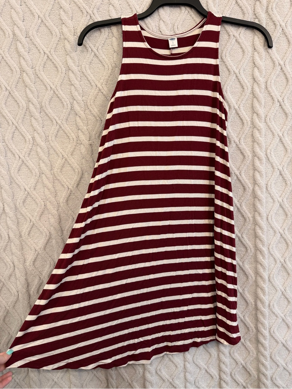 Old Navy Burgundy and Cream Striped Sleeveless A-Line Dress